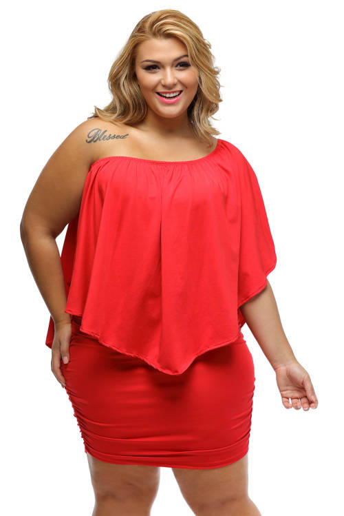 Red Plus Size Multi Layer Off Shoulder Cape Dress Formal Cocktail Party Night Club Evening Wear