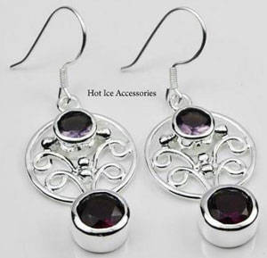 **INTERNATIONAL POSTAGE** STERLING SILVER SIMULATED AMETHYST DROP EARRINGS