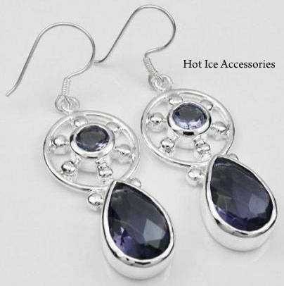 **INTERNATIONAL POSTAGE** STERLING SILVER SIMULATED AMETHYST DROP EARRINGS