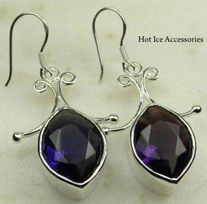 **INTERNATIONAL POSTAGE** STERLING SILVER SIMULATED AMETHYST DROP EARRINGS