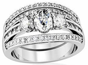**INTERNATIONAL POSTAGE** SIMULATED DIAMOND 18K WHITE GOLD PLATED WEDDING RING SET