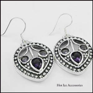 **INTERNATIONAL POSTAGE** STERLING SILVER SIMULATED AMETHYST EARRINGS