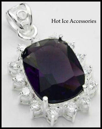 **INTERNATIONAL POSTAGE** STERLING SILVER SIMULATED AMETHYST PENDANT
