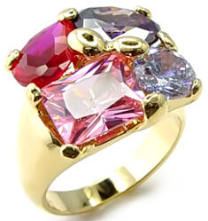 **INTERNATIONAL POSTAGE** 18K YELLOW GOLD PLATED MULTI COLOURED RING