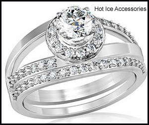 **INTERNATIONAL POSTAGE** SIMULATED DIAMOND 18K WHITE GOLD PLATED WEDDING RING SET