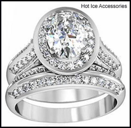 **INTERNATIONAL POSTAGE** SIMULATED DIAMOND 18K WHITE GOLD PLATED WEDDING RING SET