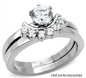 **INTERNATIONAL POSTAGE**  SIMULATED DIAMOND STAINLESS STEEL WEDDING RING SET