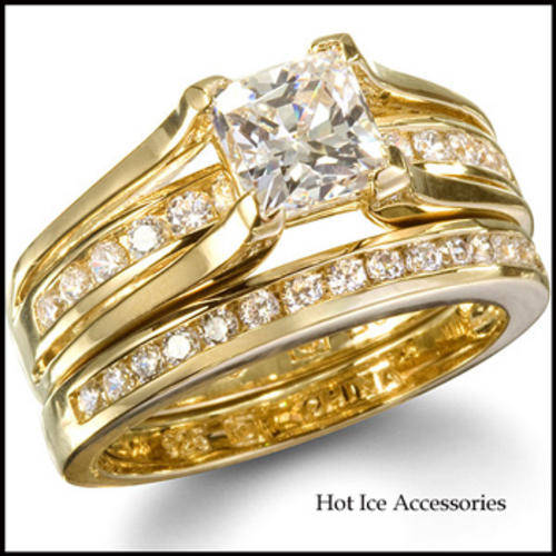 **INTERNATIONAL POSTAGE** SIMULATED DIAMOND 18K YELLOW GOLD PLATED WEDDING RING SET