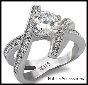 **INTERNATIONAL POSTAGE**STAINLESS STEEL SIMULATED DIAMOND RING