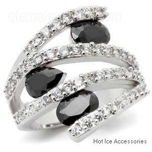 **INTERNATIONAL POSTAGE** 18K WHITE GOLD PLATED BLACK STONE RING