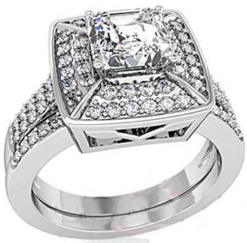 **POSTAGE R35** SIMULATED DIAMOND 18K WHITE GOLD PLATED WEDDING RING SET