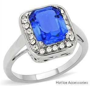 **INTERNATIONAL POSTAGE**STAINLESS STEEL SIMULATED BLUE SAPPHIRE RING