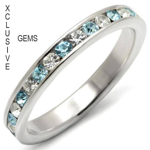 * R35 POSTAGE* 18K WHITE GOLD PLATED SIMULATED BLUE TOPAZ LADIES RING