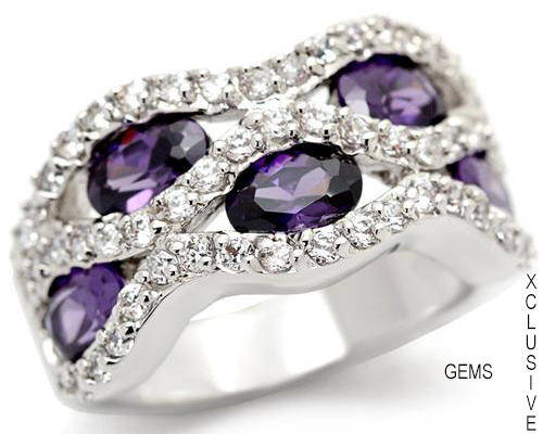 * R35 POSTAGE* 18K WHITE GOLD PLATED SIMULATED AMETHYST LADIES RING