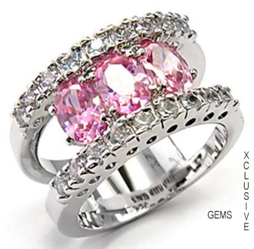 * R35 POSTAGE* 18K WHITE GOLD PLATED SIMULATED PINK TOPAZ LADIES RING
