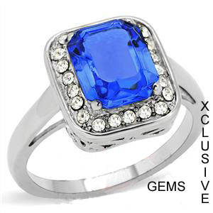 * STAINLESS STEEL SIMULATED SAPPHIRE LADIES RING