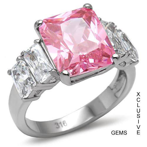 * R35 POSTAGE* STAINLESS STEEL SIMULATED PINK TOPAZ LADIES RING