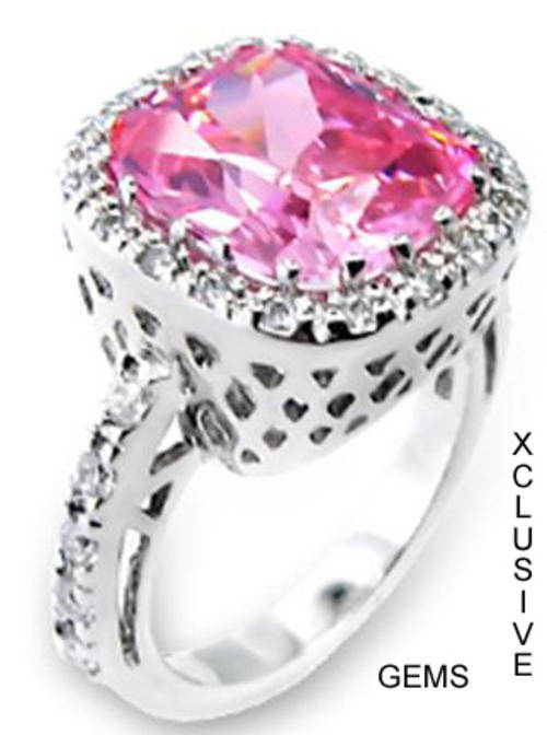 * R35 POSTAGE* 18K WHITE GOLD PLATED SIMULATED PINK TOPAZ LADIES RING