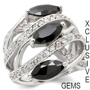 Locally In Stock* R35 POSTAGE* 18K WHITE GOLD PLATED BLACK STONE LADIES RING