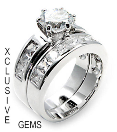 *POSTAGE R35** SIMULATED DIAMOND 18K WHITE GOLD PLATED WEDDING RING SET