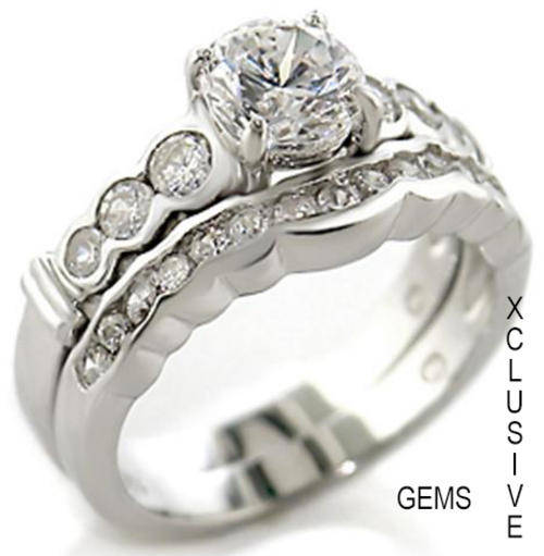 **POSTAGE R35** SIMULATED DIAMOND 18K WHITE GOLD PLATED WEDDING RING SET