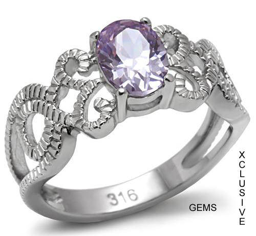 * R35 POSTAGE* STAINLESS STEEL SIMULATED AMETHYST LADIES RING