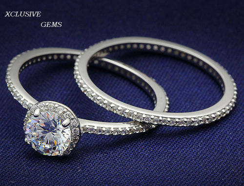 ** 925 HALLMARKED STERLING SILVER SIMULATED DIAMOND WEDDING RING SET