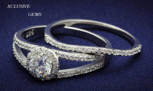 IN STOCK ** 925 HALLMARKED STERLING SILVER SIMULATED DIAMOND WEDDING RING SET