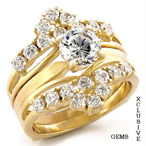 * R35 POSTAGE* 18K YELLOW GOLD PLATED SIMULATED DIAMOND WEDDING RING SET