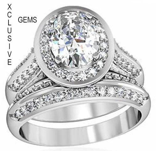 **LOCALLY IN STOCK** SIMULATED DIAMOND 18K WHITE GOLD PLATED WEDDING RING SET