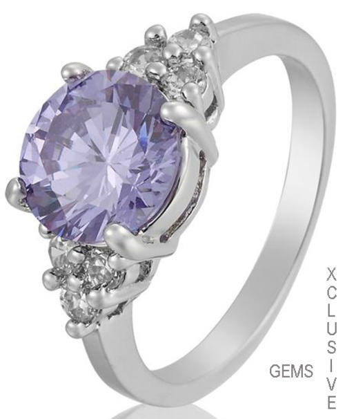 * R35 POSTAGE* 18K WHITE GOLD PLATED SIMULATED AMETHYST LADIES RING