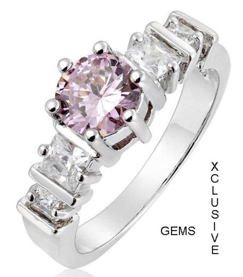 LOCALLY IN STOCK* R35 POSTAGE* 18K WHITE GOLD PLATED SIMULATED PINK TOPAZ LADIES RING