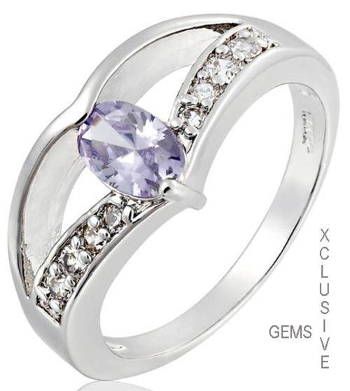 * R35 POSTAGE* 18K WHITE GOLD PLATED SIMULATED AMETHYST LADIES RING