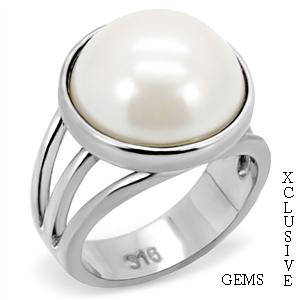 * STUNNING STAINLESS STEEL SIMULATED PEARL LADIES RING