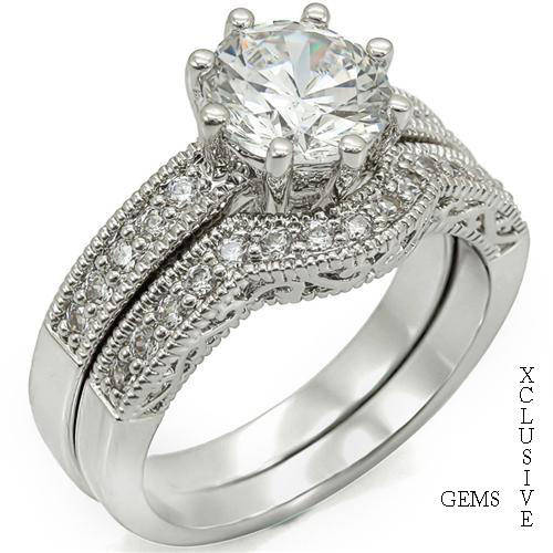 * R35 POSTAGE* 18K WHITE GOLD PLATED SIMULATED DIAMOND WEDDING RING SET