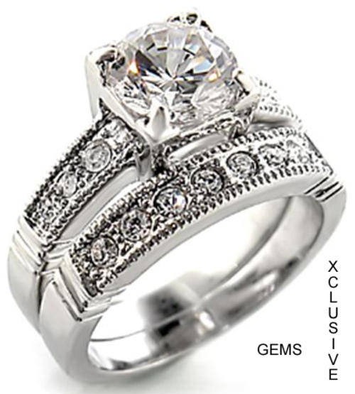 * R35 POSTAGE* 18K WHITE GOLD PLATED SIMULATED DIAMOND WEDDING RING SET