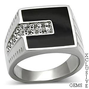 * GLAMOROUS* STAINLESS STEEL SIMULATED DIAMOND MEN'S RING