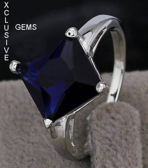 * LOCALLY IN STOCK* 18K WHITE GOLD PLATED SIMULATED SAPPHIRE LADIES RING
