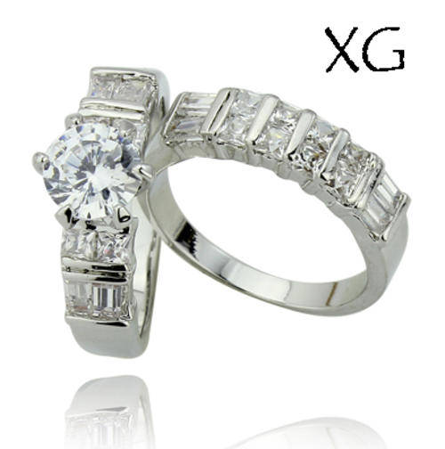 **STUNNING SIMULATED DIAMOND 18K WHITE GOLD PLATED WEDDING RING SET