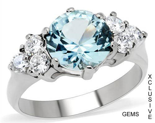 *** STUNNING STAINLESS STEEL SIMULATED BLUE TOPAZ RING