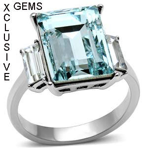** STUNNING STAINLESS STEEL SIMULATED BLUE TOPAZ RING