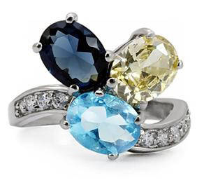 *BEAUTIFUL* STAINLESS STEEL SIMULATED SAPPHIRE LADIES RING