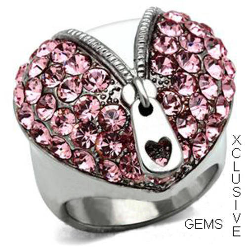 * R35 POSTAGE* STAINLESS STEEL SIMULATED PINK TOPAZ LADIES RING