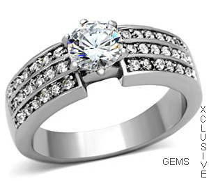 * STAINLESS STEEL SIMULATED DIAMOND RING