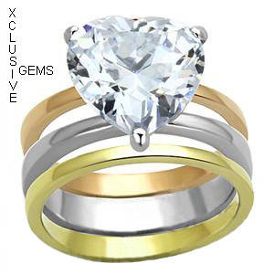 18K YELLOW GOLD PLATED SIMULATED DIAMOND WEDDING RING SET