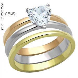 * R35 POSTAGE* 18K YELLOW GOLD PLATED SIMULATED DIAMOND WEDDING RING SET