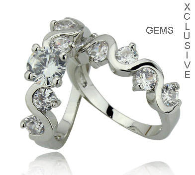 *LOCALLY IN STOCK*GLAMOROUS**18K WHITE GOLD PLATED SIMULATED DIAMOND WEDDING RING SET