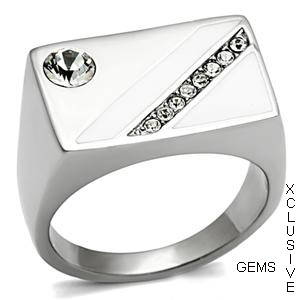 STAINLESS STEEL SIMULATED DIAMOND MEN'S RING