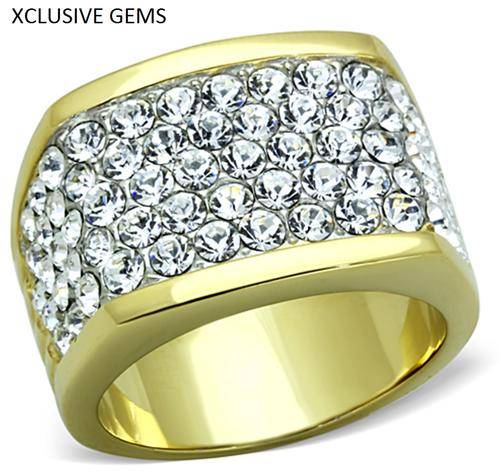 ** 18K GOLD PLATED OVER SOLID STAINLESS STEEL SIMULATED DIAMOND LADIES RING