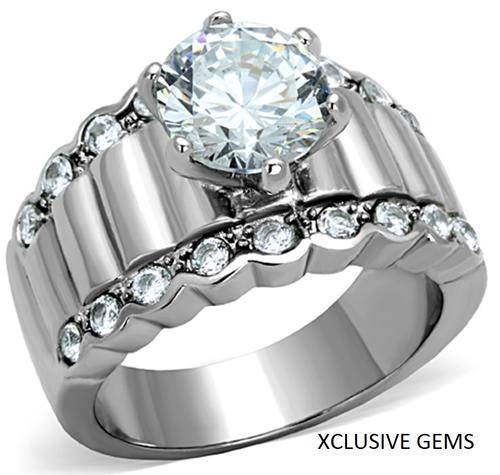 *SIMULATED DIAMOND SOLID STAINLESS STEEL ENGAGEMENT RING
